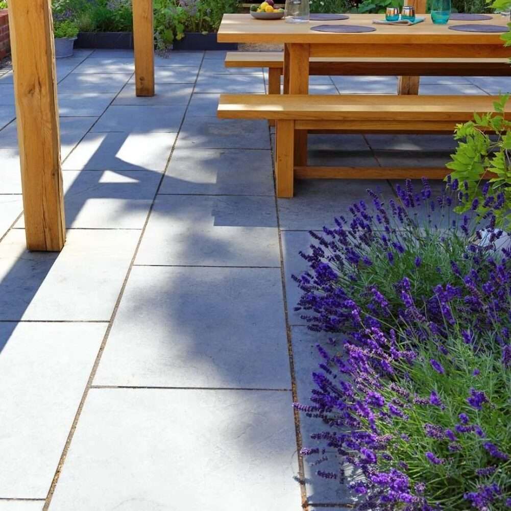 Dove Grey Sawn Edge Limestone Paving Slabs