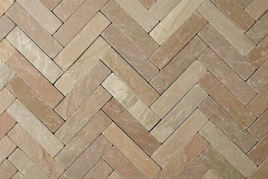 Raj Green Tumbled Herringbone Pavers Slabs