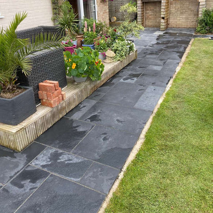 Kotah Black Handcut Edge Limestone Paving Slabs