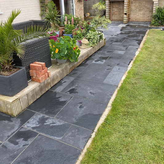 Kotah Black Handcut Edge Limestone Paving Slabs