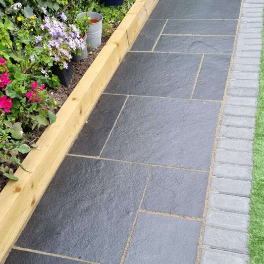 Kotah Black Sawn Edge Limestone Paving Slabs