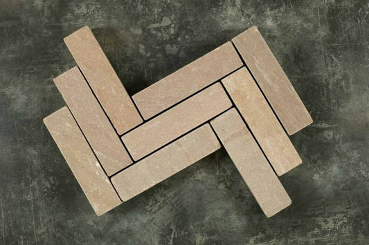 Raj Green Tumbled Herringbone Pavers Slabs