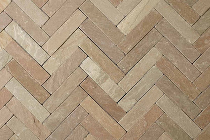 Raj Green Tumbled Herringbone Pavers Slabs
