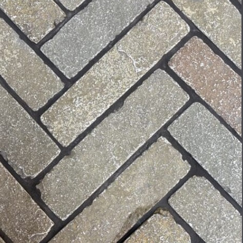 Yellow Limestone Tumbled Herringbone Pavers Slabs