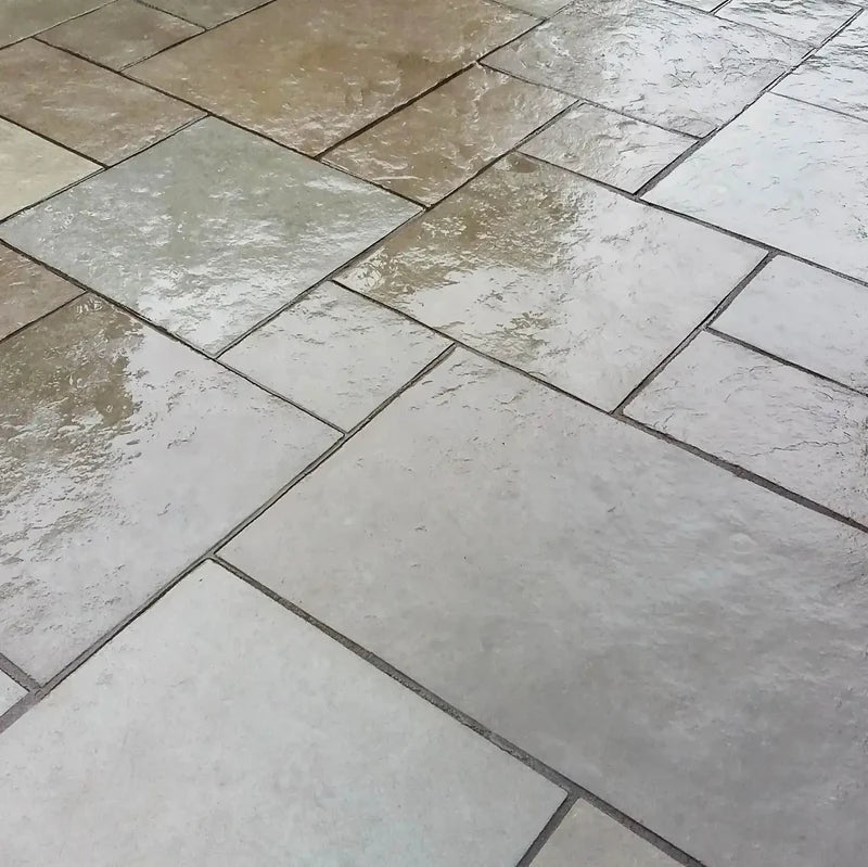 Dove Grey Sawn Edge Limestone Paving Slabs